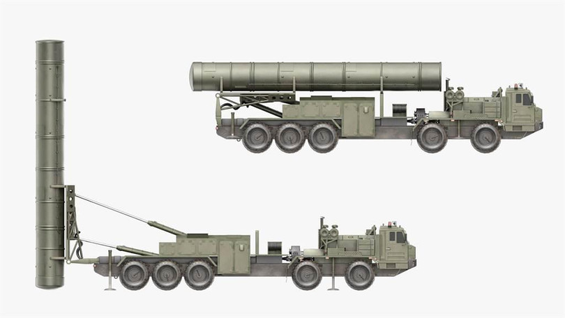 Xe chở và ống phóng tên lửa S-500. Ống phóng dài hơn S-400 nhiều (Ảnh: AACo.)